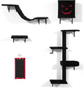 Gothic Wall Mounted Cat Furniture Set 5 Pieces Luxury Wall Shelves Cat Climber Tree and Bridge Vertical Cats Wall Playground Black and Red