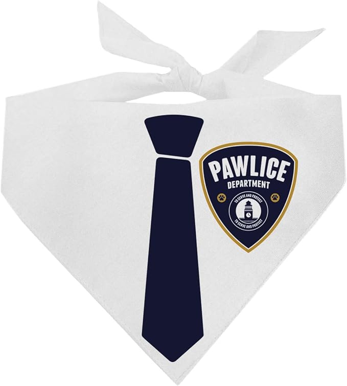 Pawlice Dog Bandana | Professions Halloween Costume | 100% Cotton Triangle | Made in USA | Police Themed | Parade Party | Trick or Treat | Matching Set | White One Size (1154)