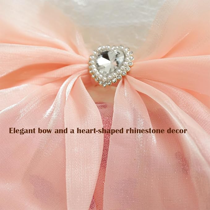 Pink Dog Dress for Small Dog Girl Spring Puppy Clothes with Bow Puff Sleeves Cat Outfit Doggy Princess with Leash Ring Doggies Harness Dress Summer Pet Apparel (Pink White, Small)