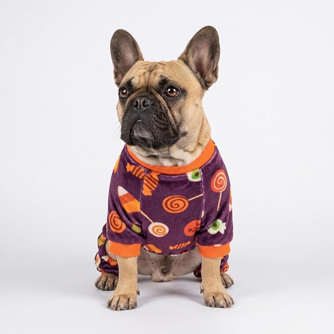 Fitwarm Halloween Candy Dog Pajamas, Funny Costumes for Small Dogs Boy Girl, Pet Outfit, Purple, Orange, XS