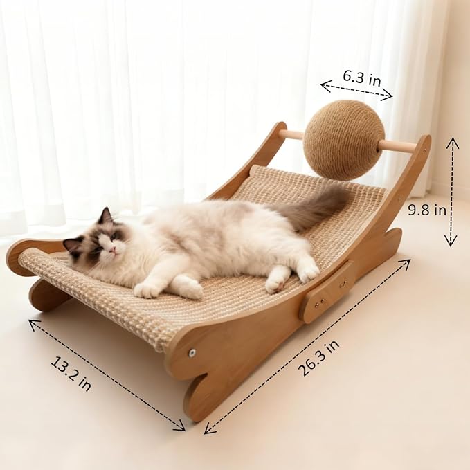 Sisal Cat Scratcher Bed for Cat Scratching Chair Hammock, Large Scratch Post Lounger Pad with Toy Ball for Indoor Cats