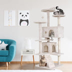 Dkeli Cat Tree for Indoor Cats Condo Tower with Scratching Post Tease Ball Perches Platform Small and Medium 54 Inch Multi-Level, Beige