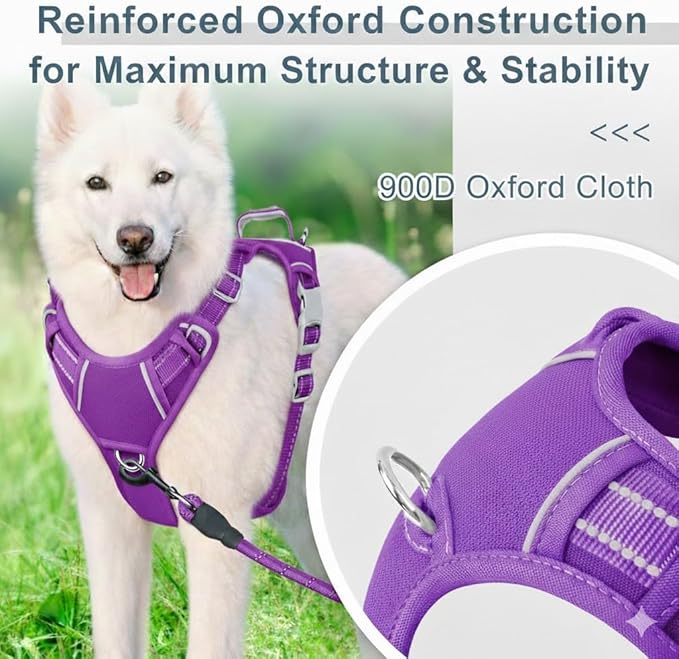 BARKBAY Dog Harness No Pull Oxford with ID Tag Pocket - Heavy Duty, Reflective, Easy Control for Large Dogs(Purple Oxford,XS)