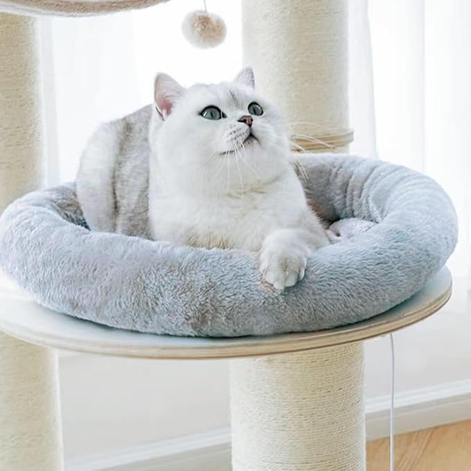 SHENGOCASE 20” Round Donut Cat Tree Tower Replacement Cushion Bed with Hook Tapes, Faux Fur Platform Perch Condo Accessory