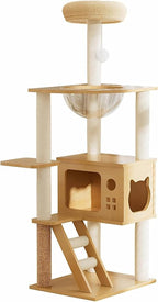 48.8 Wooden Cat Tower Tree for Indoor Cats with Acrylic Hammock, Multi-Level Condo, Sisal Scratching Posts & Top Perch for Play, Rest, Climb & Lounge