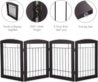 Dog Gate - 4 Panel Foldable Pet Gate Indoor for Doorways, House, Stairs, Freestanding Gate for Dogs - 80x24 -Inch Puppy Safety Fence by PAWLAND, Espresso