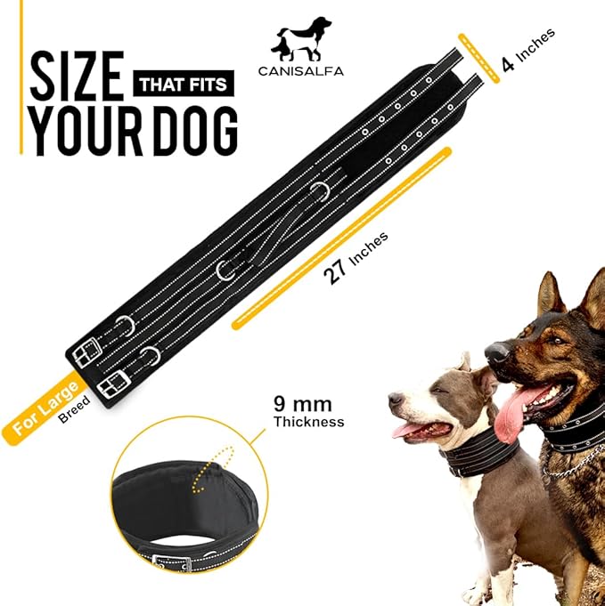 Protective Tactical Dog 4" Wide Collar for Large Dogs – Heavy-Duty Adjustable Nylon Collar with Control Handle, Quick-Release Metal Buckle & D-Ring for Training, Play & Outdoor Safety