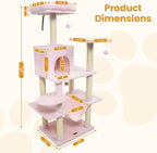 PETSITE Multi-Level Cat Tree, 58 Inches Tall with Sisal Scratching Posts, Condo, Hammock, Dangling Balls, Jumping Platforms, and Cozy Top Perch, Ideal for Indoor Cats to Play and Rest (Pink)