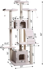 Asian Allure Classic Cat Tree in Ivory, Galaxy Approved, Multi Levels with Ramp, Three Perches, Rope Swing, Two Condos