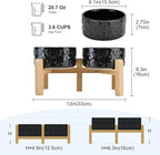 SPUNKYJUNKY Elevated Dog Bowls Ceramic, 6.1'' Dogs and Cat Food Water Bowls Raised with Non-Slip Bamboo Stand for Medium Sized Breed Microwave Dishwasher Safe - 28.7 OZ,Skull Black