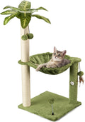 MECOOL Cat Tree for Indoor Cats 35" Tall Cat Scratching Post with Large Cat Hammcok and Hanging Ball Toys Plant Green