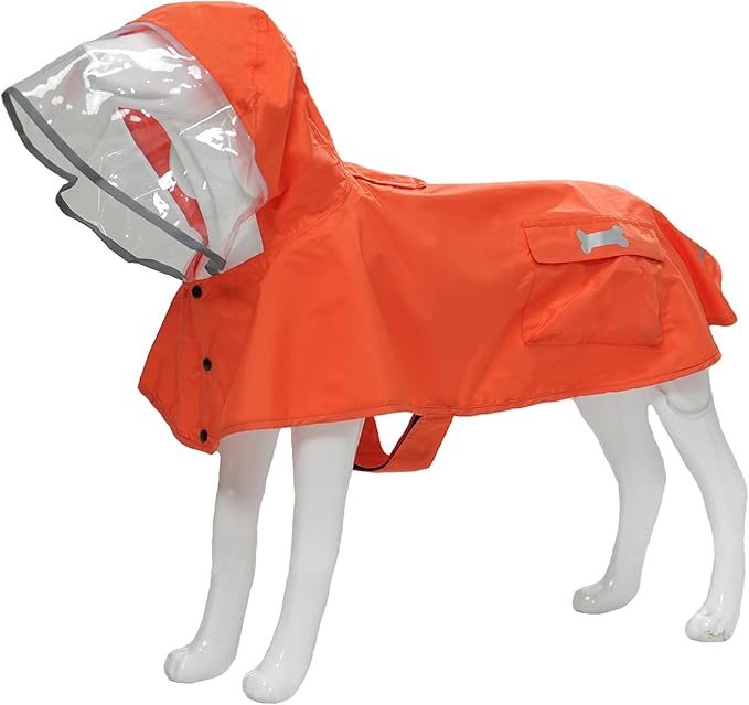 Dog Raincoat,Waterproof Rain Poncho with Hoodie, High Reflective Adjustable Pet Rain Jacket with Leash Hole for Small Medium and Large Dogs (Orange, Small: 9-13lbs)