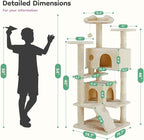 Cat Tree 54in Multi-Level Cat Tower with Sisal Scratching Post, Large Condo, Climbing Ladder for Kitten Indoor, Beige