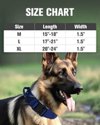 Joytale Tactical Dog Collar with Handle and Metal Buckle, Heavy Duty Padded Military Collar with 2 Patches for Training, Adjustable for Large Dogs, Navyblue, L