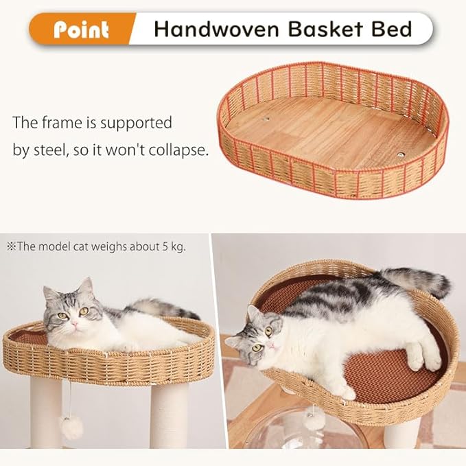 Cat Tree Tower, Freestanding, Stylish, Cushioned Bed, Large Base, for Multiple Cats, Compact, Winter and Summer Use, Summer Mat Included, for Large Cats (81cm Brown)
