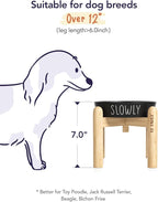 Ceramic Slow Feeder Bowl Elevated - 1.5 Cup with Wood Stand for Small & Medium Breed, Anti-Gulping, Black