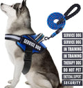 Service Dog Vest Harness and Leash Set, Animire in Training Dog Harness with 10 Dog Patches, Reflective Dog Leash with Handle for Small, Medium, Large, and Extra-Large Dogs (Blue,XL)
