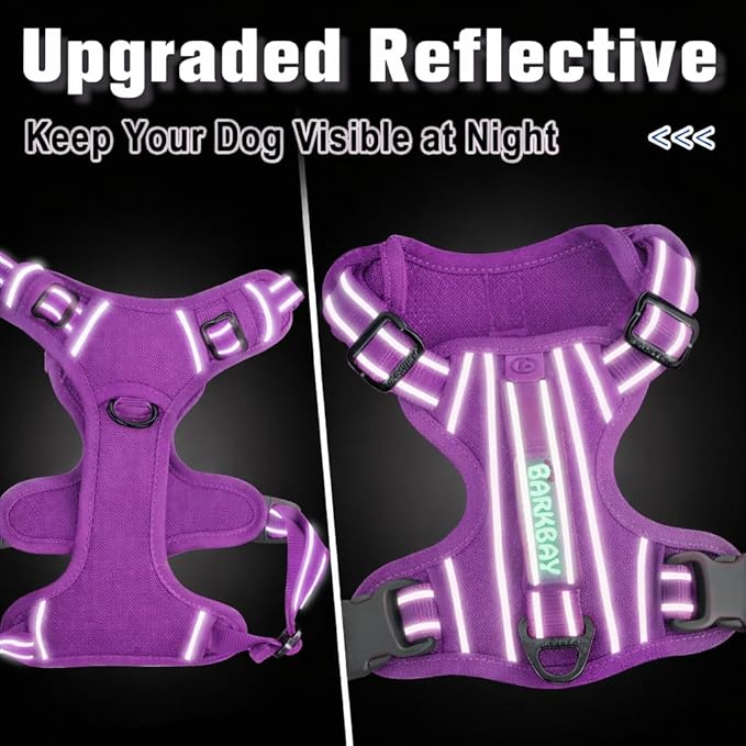 BARKBAY Dog Harness No Pull Oxford with ID Tag Pocket - Heavy Duty, Reflective, Easy Control for Large Dogs(Purple Oxford,S)