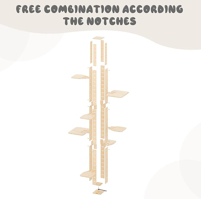 COZIWOW Floor to Ceiling Cat Tree for Large Cats, Cat Tower with Non-Slip Platforms 7 Tier Tall Climbing Pole with Adjustable Height (98-114 Inches) Modern Climbing Tower, Wood, Indoor