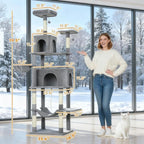 80" Tall Cat Tree Multi-Level Cat Tower for Indoor Cats with Cat Condo, Hanging Basket, Sisal Scratching Posts, Plush Balls and Hammock for Small Large Cats (Dark Gray1)