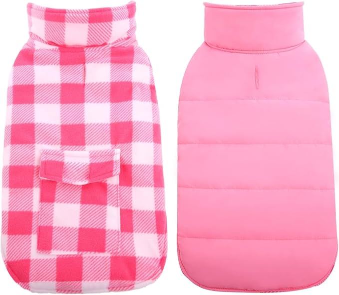 Kuoser Dog Winter Coat, Windproof Dog Fleece Jacket British Style Plaid Cold Weather Doggie Vest Coats, Reversible Cozy Warm Pet Clothes Apparel for Extra Large Size Dogs XXXL