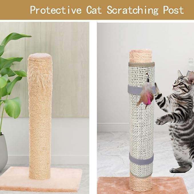 Cat Nail File Scratcher- Natural Sisal Scratching Pad with 80-Grit Aluminum Oxide, Wrap-Around Design for Trimming Cat Nails, Repairing Cat Trees& Posts
