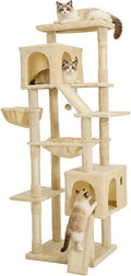 68.9-inch (175cm) Multi-Level Cat Tree with 2 Scratching Boards, 2 Plush Beds, Hammock & Toy Ball for Indoor Cats(Beige)
