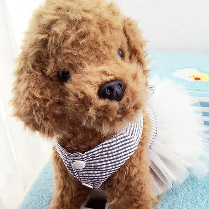 Dog Dresses, Fashion Pet Dog Clothes, Striped Mesh Puppy Dogs Princess Dresses (Blue, Medium)