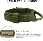 Tactical Dog Collar with Handle - Military Adjustable Dog Training Collar Soft Nylon and Heavy Duty Metal Buckle for Medium Large Dogs - with Patch (Green, Medium)