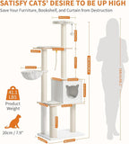 Made4Pets Cat Tree, Modern Cat Tree Tower for Indoor Cats - 65" Tall Wood Condo with Hammock, Scratching Post and Removable Pads for Small Large Cats, White