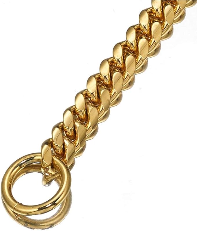 Strong 18K Gold Plated Dog Chain Collar Stainless Steel Width 10mm,12mm,15mm,18mm Cuban Link Choke Collar for Dog's Training,Daily Use (10mm,14'')