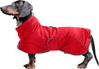 Dachshund Coats Waterproof, Perfect for Dachshunds, Sausage, Weiner Dog Winter Coat with Padded Fleece, Puppy Snowsuit with Adjustable Bands and High Vis Reflective Trim - Red - L