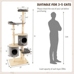 Tangkula 75 Inch Tall Cat Tree for Indoor Cats, Natural Solid Rubber Wood Cat Tower with Sisal Scratching Posts, Top Perch, Detachable Cat Condo, 6-Layer Modern Cat Trees and Towers for Large Cats