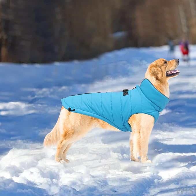 Geyecete Dog Winter Warm Coat Windproof Snowproof Pet Outdoor Jacket for Small Medium Large Dogs - Blue - M