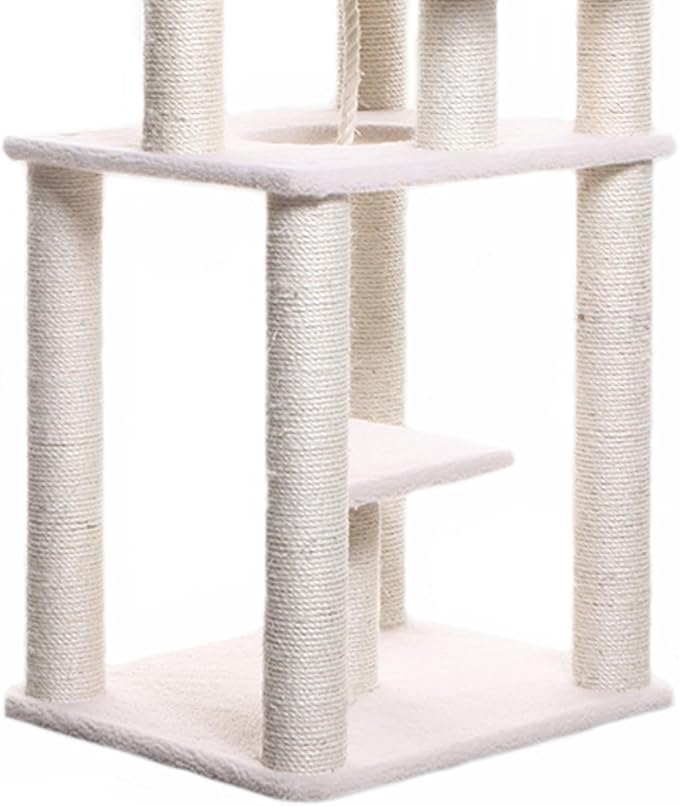 Cat Tree Tower Six Level Ivory Playhouse Cat Scratching Post - 81" Tall Indoor Kitty Condo 152