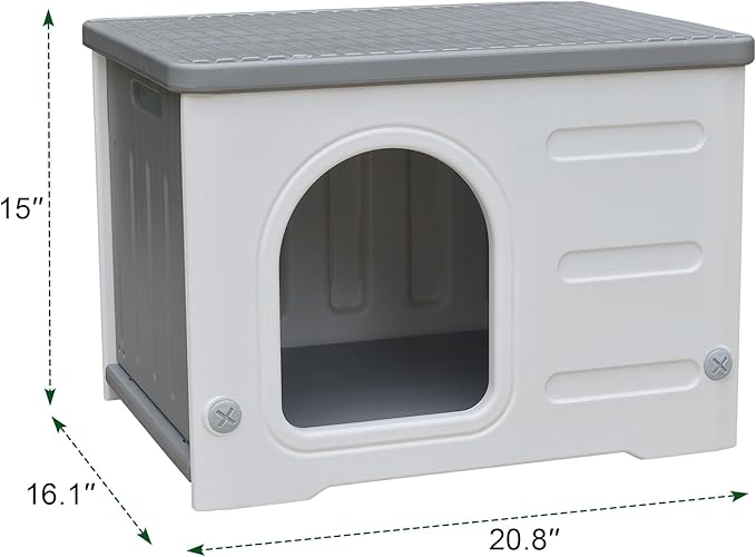 Plastic Cat House Outdoor & Indoor, Feral Cat Houses Waterproof Outdoor Cat House for Feral Cats, Outside Cat Shelter for Small Pet, Assemble and Clean Easily-Grey