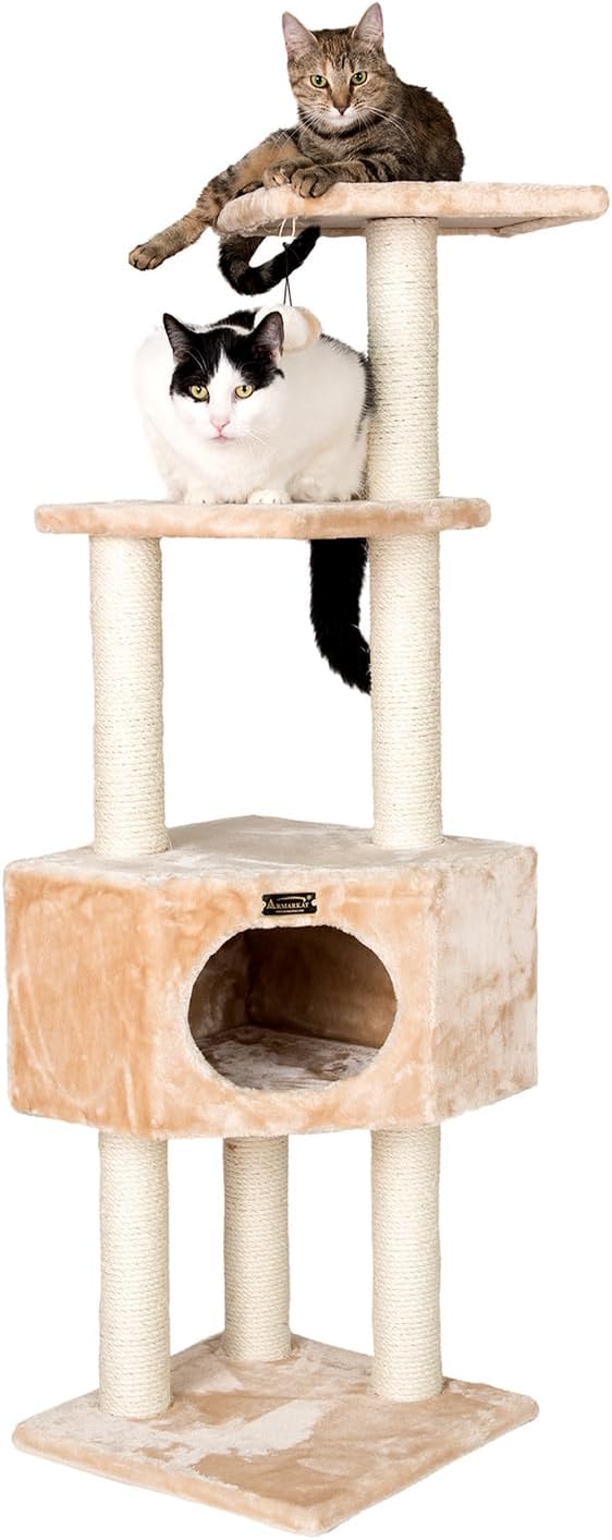 Cat Tree - Beige, 3-Level Condo -Faux Fur Cat Tower - Easy Assembly - Up to 20 lbs