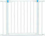 MidWest Homes for Pets 29 Inches Tall Walk-Though Steel Pet Gate, Pressure Mounted Dog Gate with Glow Strip Measures 29H x 29.5-38W Inches & Includes Two 3-Inch-Wide Extensions, White