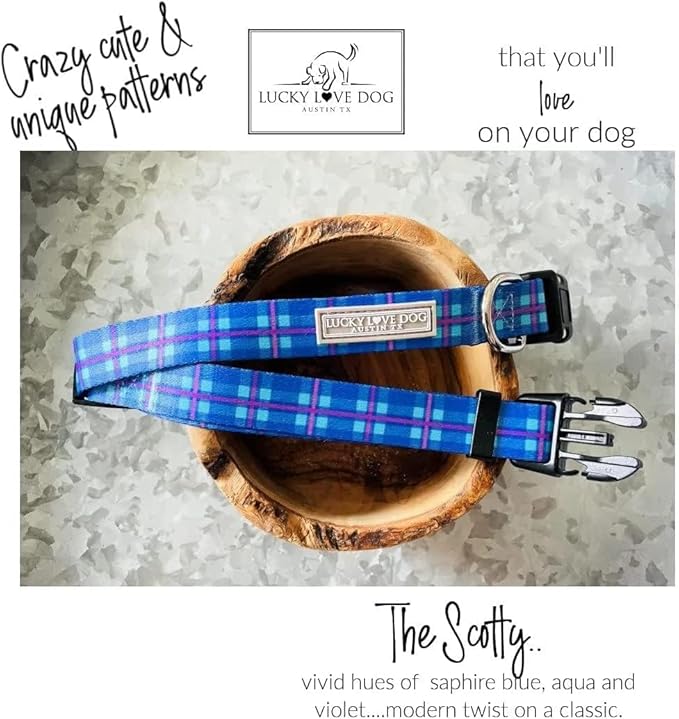 Lucky Love Dog Martingale Dog Collar & Leash - Adjustable, No-Slip, Durable, Comfortable, Soft Webbing, & Stylish Patterned Collar & Leash Set for Male and Female Dogs - Scotty Combo, Large