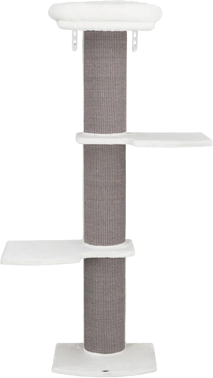 TRIXIE Acadia 63-in Cat Tower with Wall Supports, Oversized Sisal Scratching Post, Three Platforms, Removable Bed, Gray