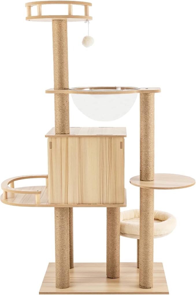 Cat Tree Tower Multi-Level Cat Climbing Frame 54 -Inch Modern MDF Cat Condo Cage for Large Cat with Scratching Posts (62 * 42 * 25(cm))
