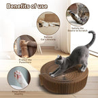 Cat Bed Scratcher Lounge - Cardboard Collapsible Pet Scratching Pad, Round Cat Scratch Nest for Indoor Big Large Kitty Kitten