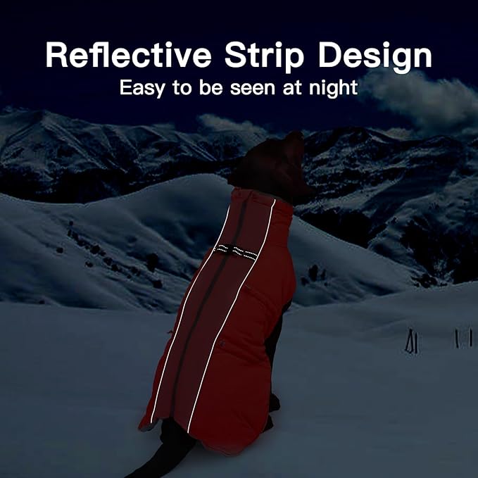 Medium Dog Coat - Warm Zip Up Snowsuit Dog Harness Vest, Reflective Water-Resistant Dog Jacket for Medium Dogs - Red