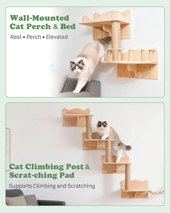 Cat Wall Shelves, 18 in 1 Cat Wall Furniture with Green Tunnel, Condos, Bridge, Climbing Post & Scratching Pad Modular Wall Mounted Cat Playground for Large Spaces & Multi-Cat Homes