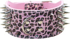 Studded Dog Collar, 3" Sharp Spiked Leather Dog Collar fit Training,Sports,Walking,Medium,Large,X-Large,for Pitbull,Labrador,Boxer (XL:21-24 inch, Leopard)