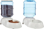 Amazon Basics Large Capacity Automatic Pet Water Dispenser and Gravity Feeder Set, Easy to Clean, 456.6fl.oz Food, 382.1fl.oz Water, Gray