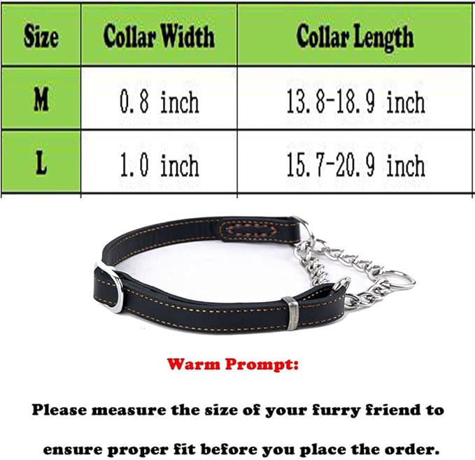 Love Dream Martingale Collars for Dogs, Leather Training Dog Collar, Stainless Steel Chain Anti-Escape No Pull Dog Collar for Medium Large Dogs (M(13.8"-18.9"), Black)