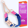 Jelly Waterproof Martingale Dog Collar, No Pull Nylon Collar with Alloy Metal Buckle & D-Ring for Outdoor Training and Walking, Anti Pull, Escape Free, One Time Adjustment - Blue & Rose, XL