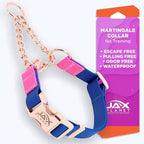 Jelly Waterproof Martingale Dog Collar, No Pull Nylon Collar with Alloy Metal Buckle & D-Ring for Outdoor Training and Walking, Anti Pull, Escape Free, One Time Adjustment - Blue & Rose, XL