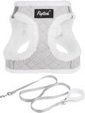 PUPTECK Plush Dog Harness and Leash Set for Small Medium Dogs No Pull Step-in Soft Mesh Puppy Cat Winter Vest Harnesses Reflective at Night Warm, Plush Grey, M